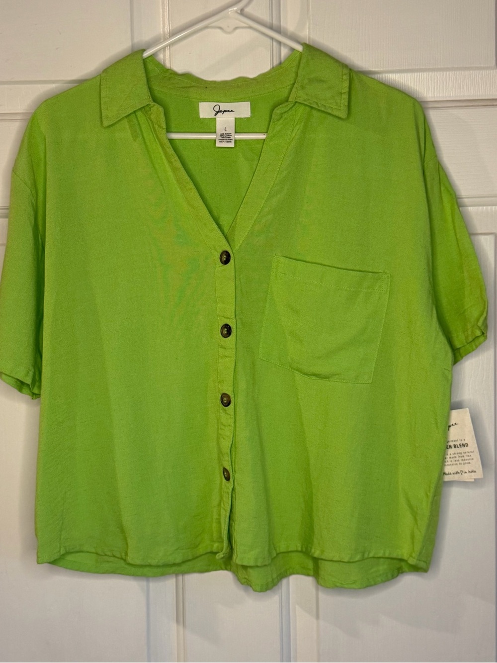 Japna Lime Green Short Sleeve Button-Front Shirt